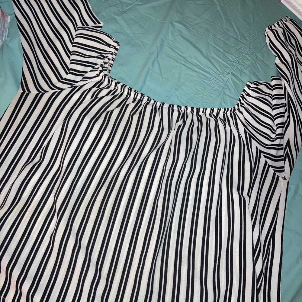 Off the shoulder long sleeve top with stripes